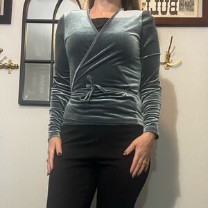 Madewell teal velvet Blue Wrap Blouse